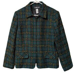 Sag Harbor Green Plaid Blazer Jacket Size 14 VTG 90s Academia Womens Fashion